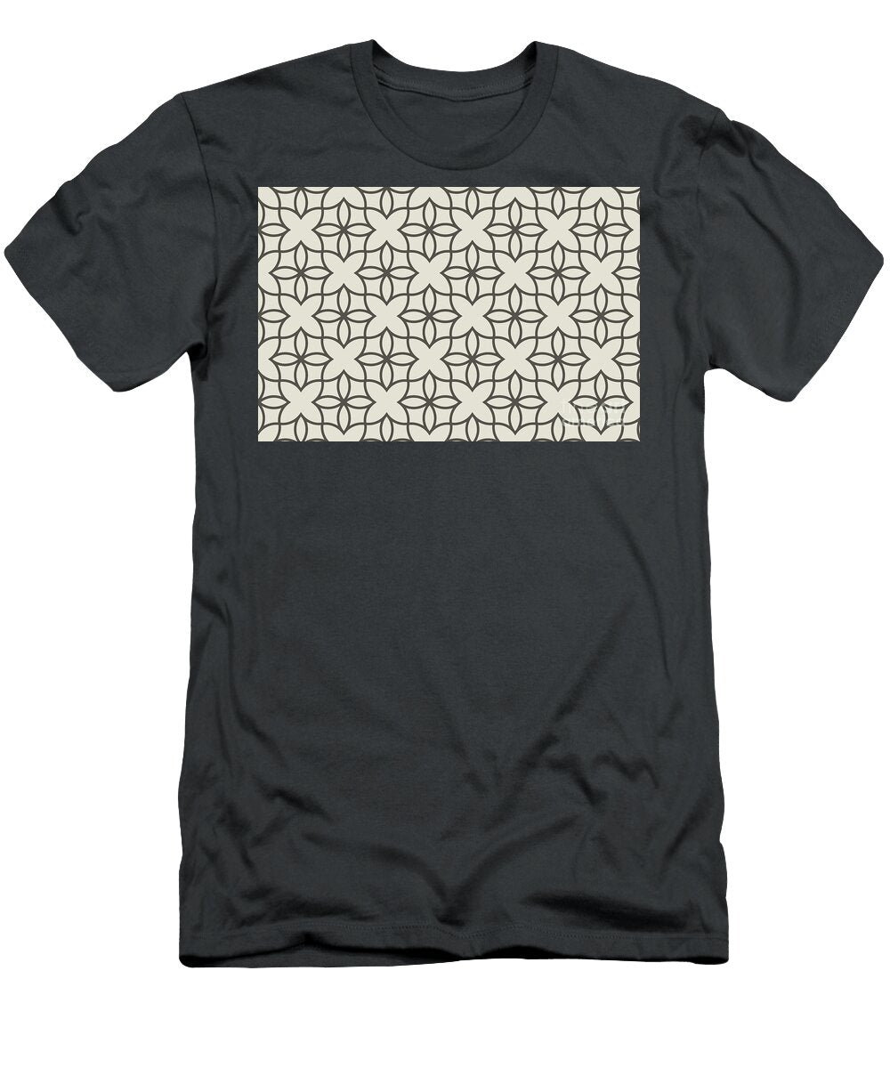 Brown and Cream Line Art Pattern 4 Flower Petite Patterns T-Shirt