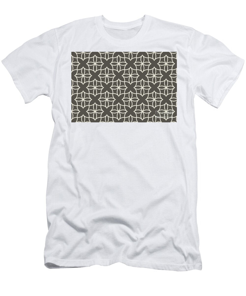 Brown and Cream Line Art Pattern 4 Flower V2 Petite Patterns T-Shirt