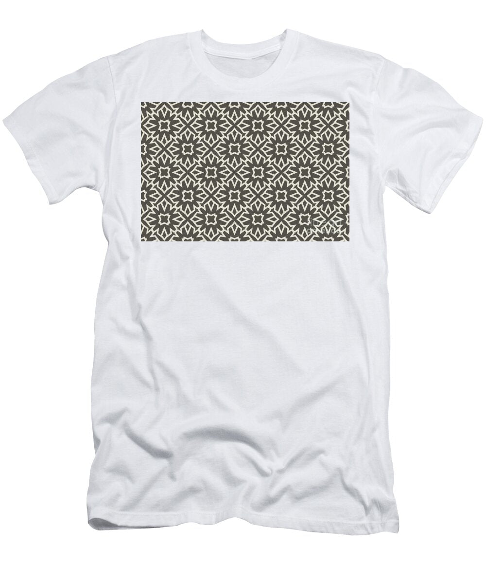 Brown and Cream Line Art Pattern 5 Flower Petite Patterns T-Shirt