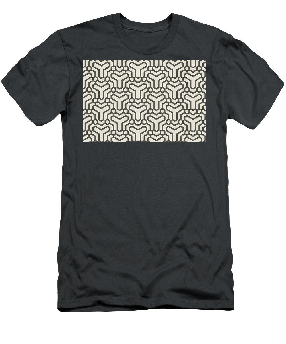 Brown and Cream Line Art Pattern 5 Shapes Petite Patterns T-Shirt
