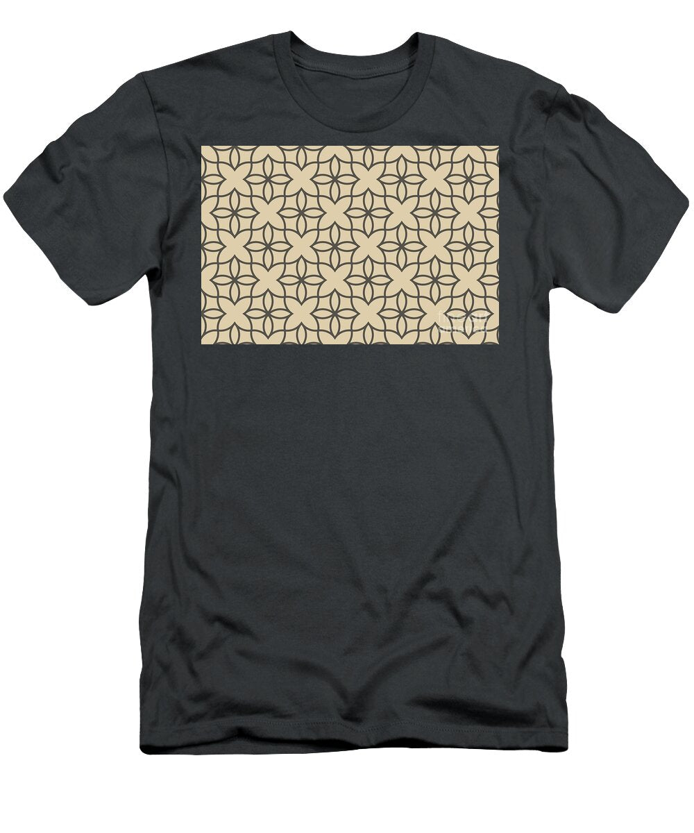 Brown and Tan Line Art Pattern 4 Flower Petite Patterns T-Shirt
