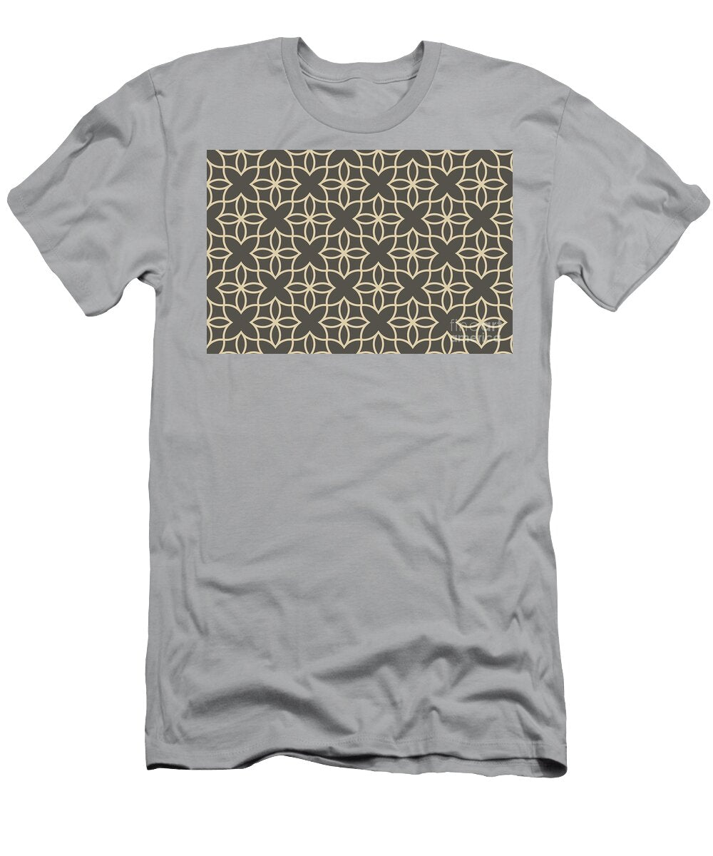 Brown and Tan Line Art Pattern 4 Flower V2 Petite Patterns T-Shirt