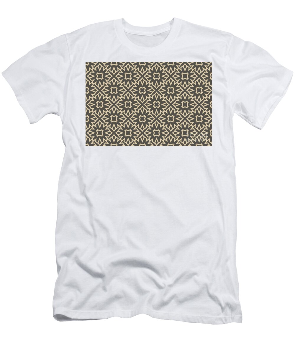 Brown and Tan Line Art Pattern 5 Flower Petite Patterns T-Shirt