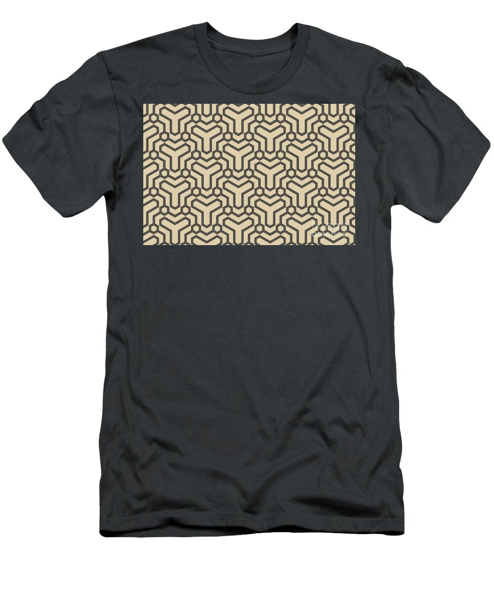 Brown and Tan Line Art Pattern 5 Shapes Petite Patterns T-Shirt