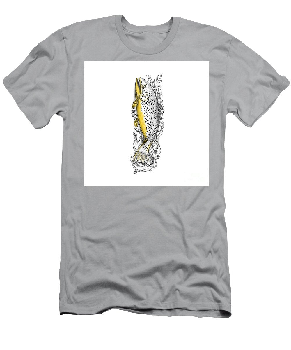 Brown Trout Swimming Up Tattoo Aloysius Patrimonio T-Shirt