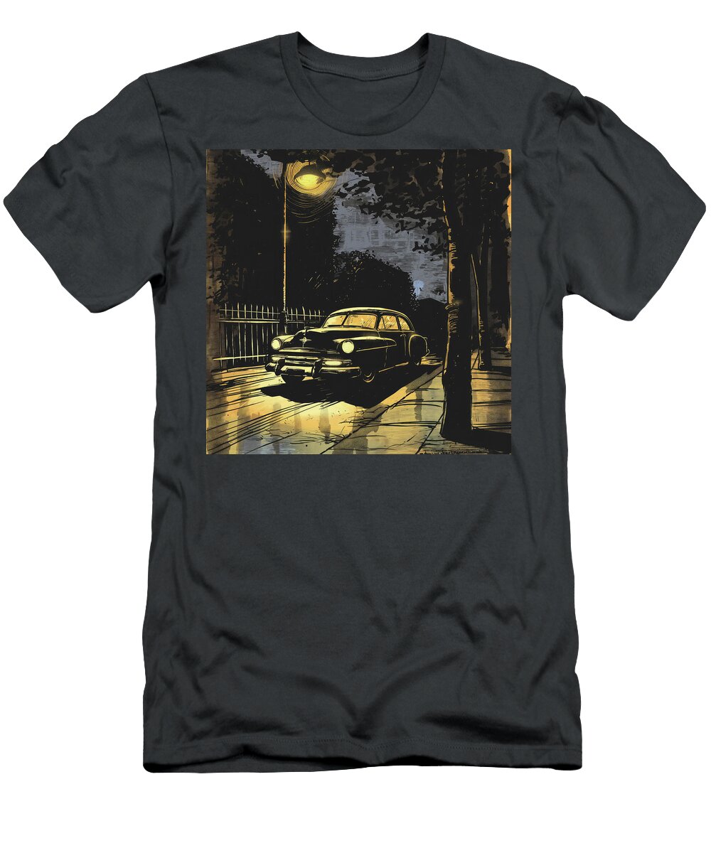 Car Under a Street Light Comic Book Art 82 Mad Paperairplanes T-Shirt
