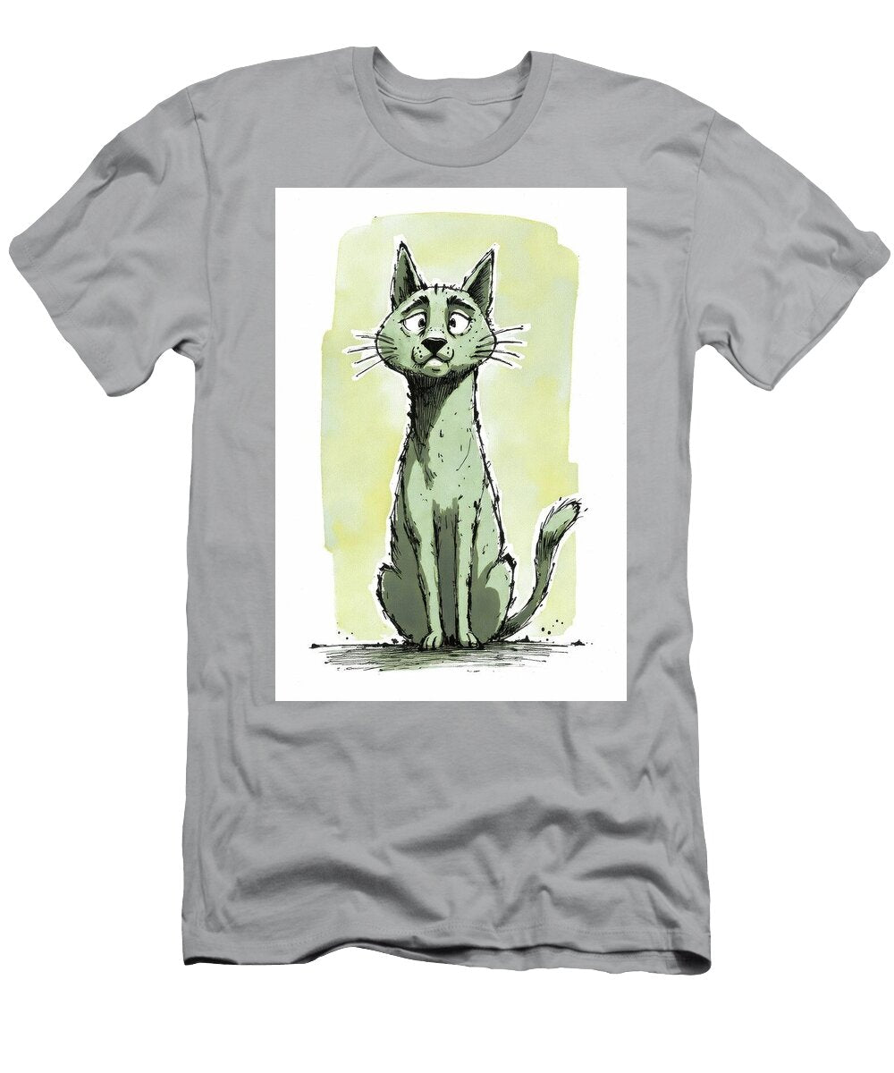Cartoon Illustration of a Feline Looking Slightly Worried Wall Art Prints T-Shirt