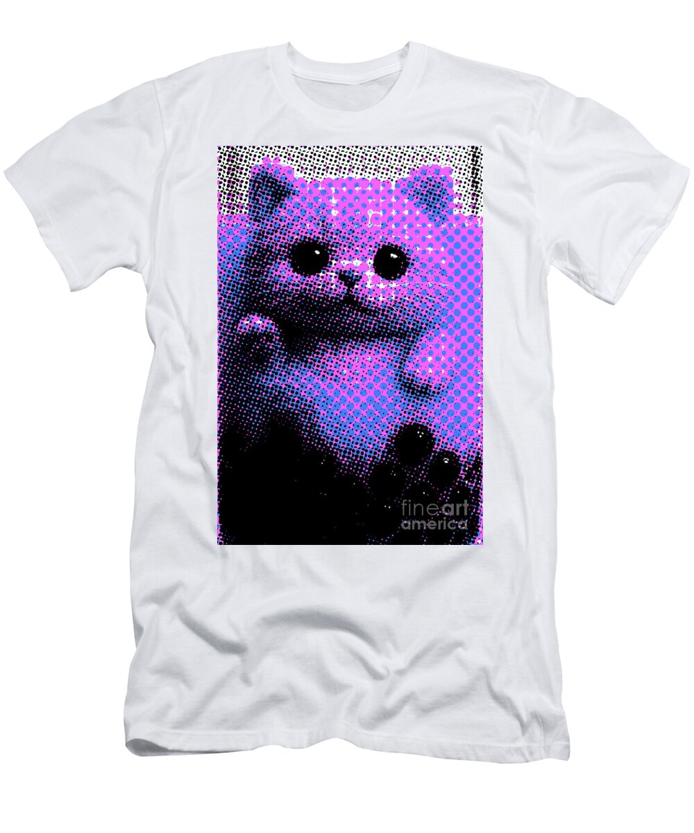 Cat in Bubble Tea Halftone Pop Art Raven Glow T-Shirt