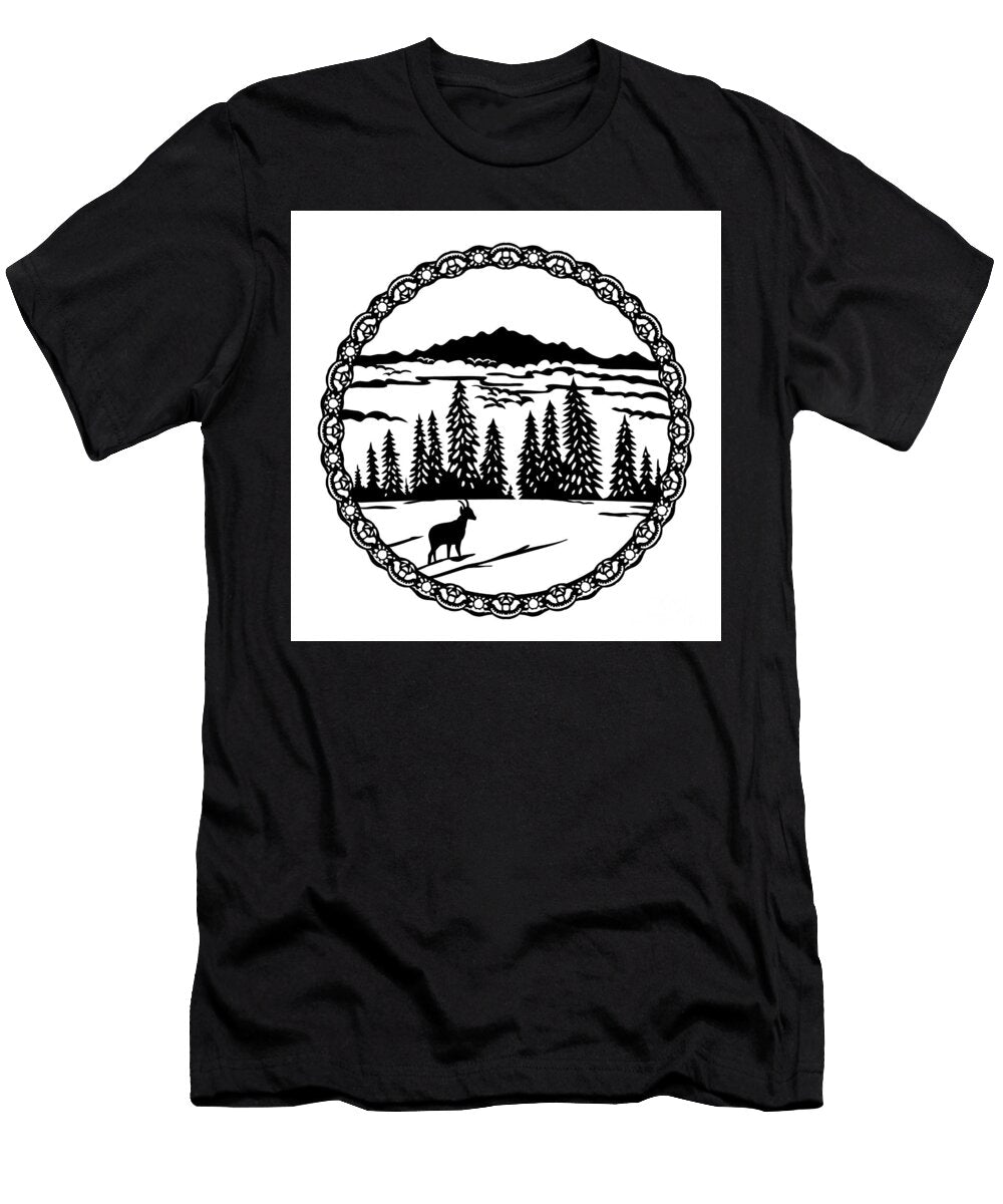 Chamois in Jura Vaudois Nature Park Switzerland Swiss Scherenschnitte Paper Cut Style Aloysius Patrimonio T-Shirt