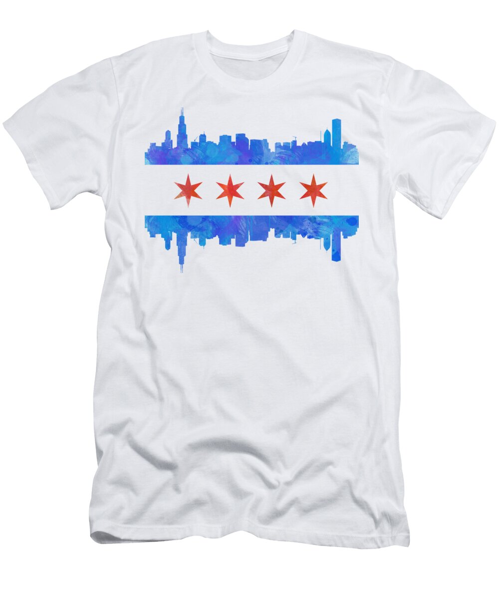 Chicago Flag Watercolor Mike Maher T-Shirt