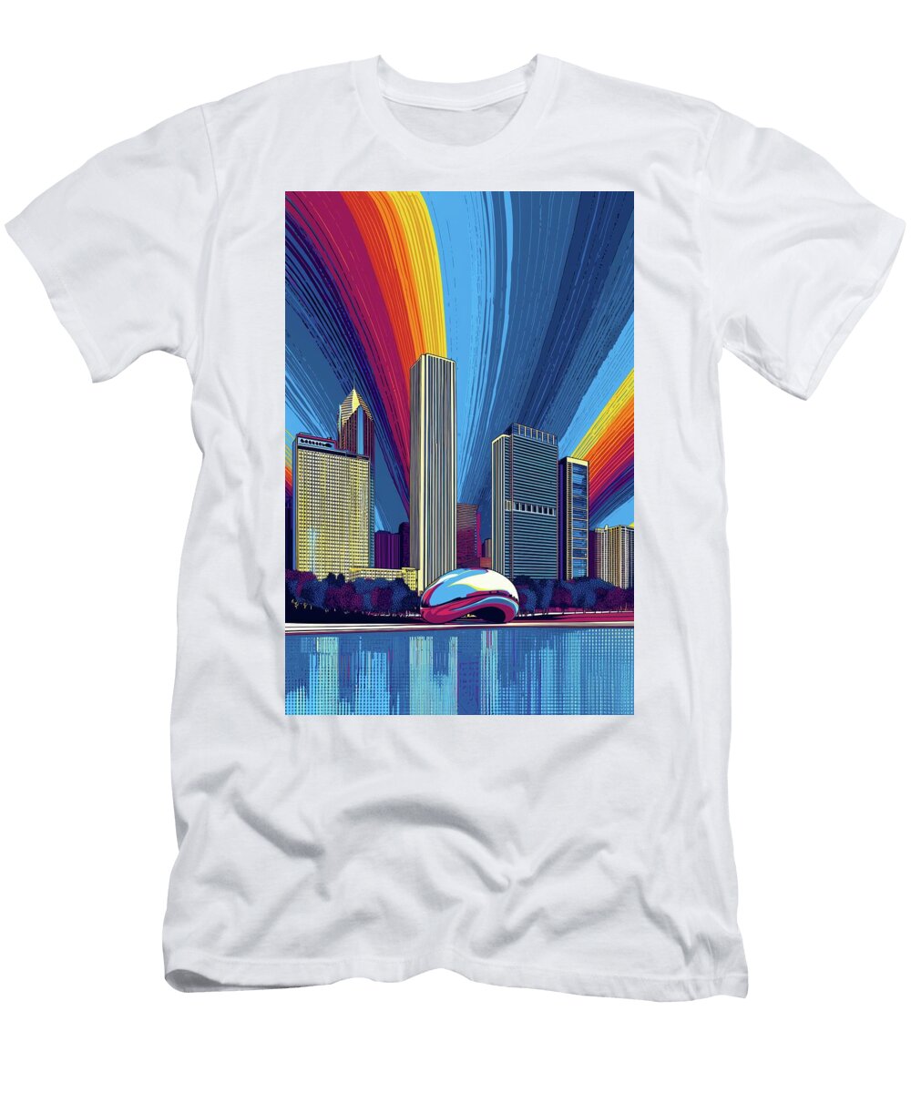 Chicago Skyline Pop Art Reflections with the Bean Skylinevistas T-Shirt
