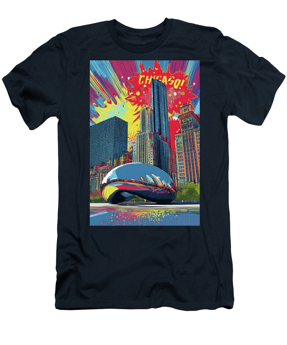 Chicago Skyline Retro Pop Art Explosion with the Bean Skylinevistas T-Shirt