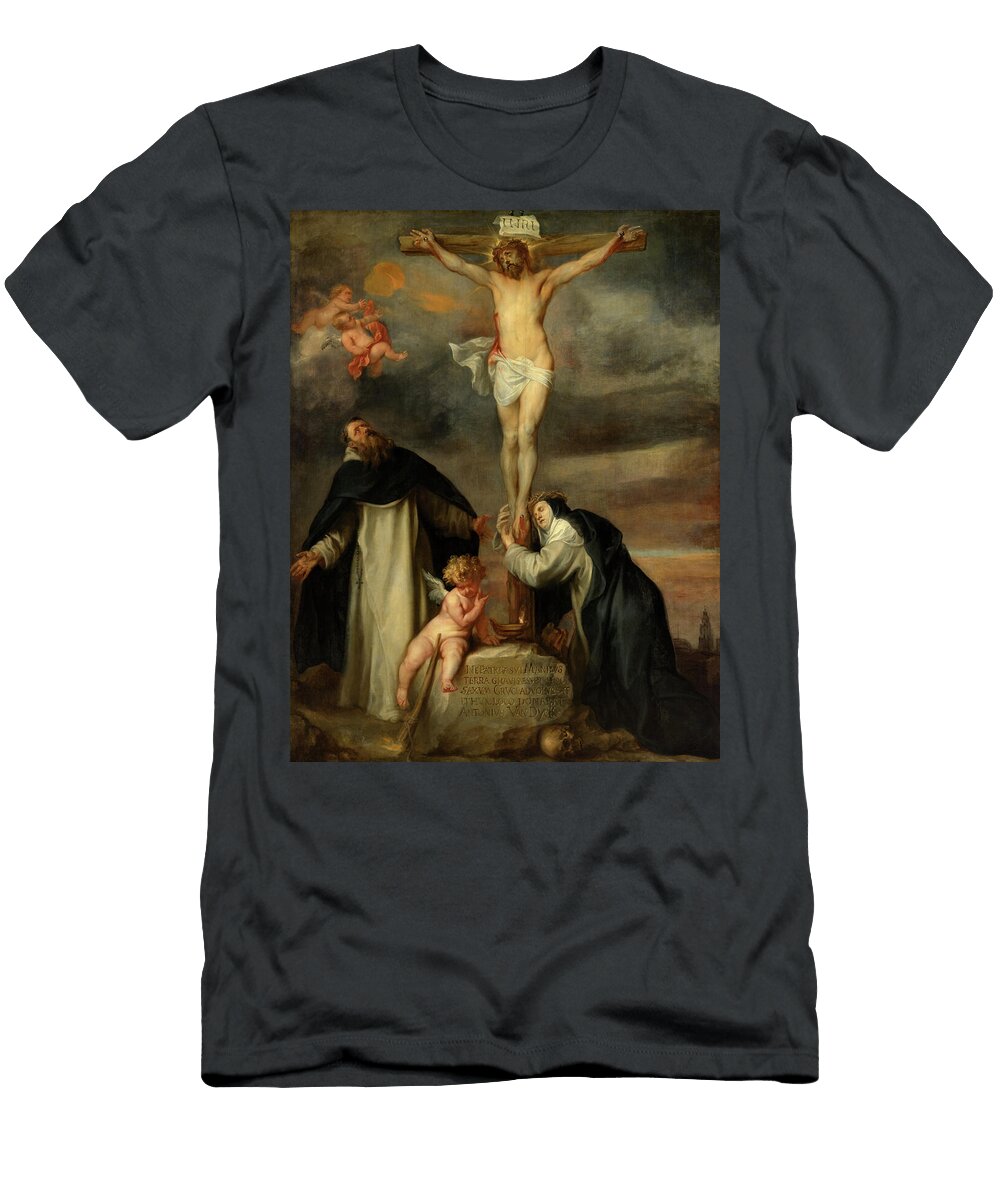 Christ on the Cross with Saint Catherine of Siena Saint Dominic and an Angel Anthony Van Dyck Flemish Painter T-Shirt