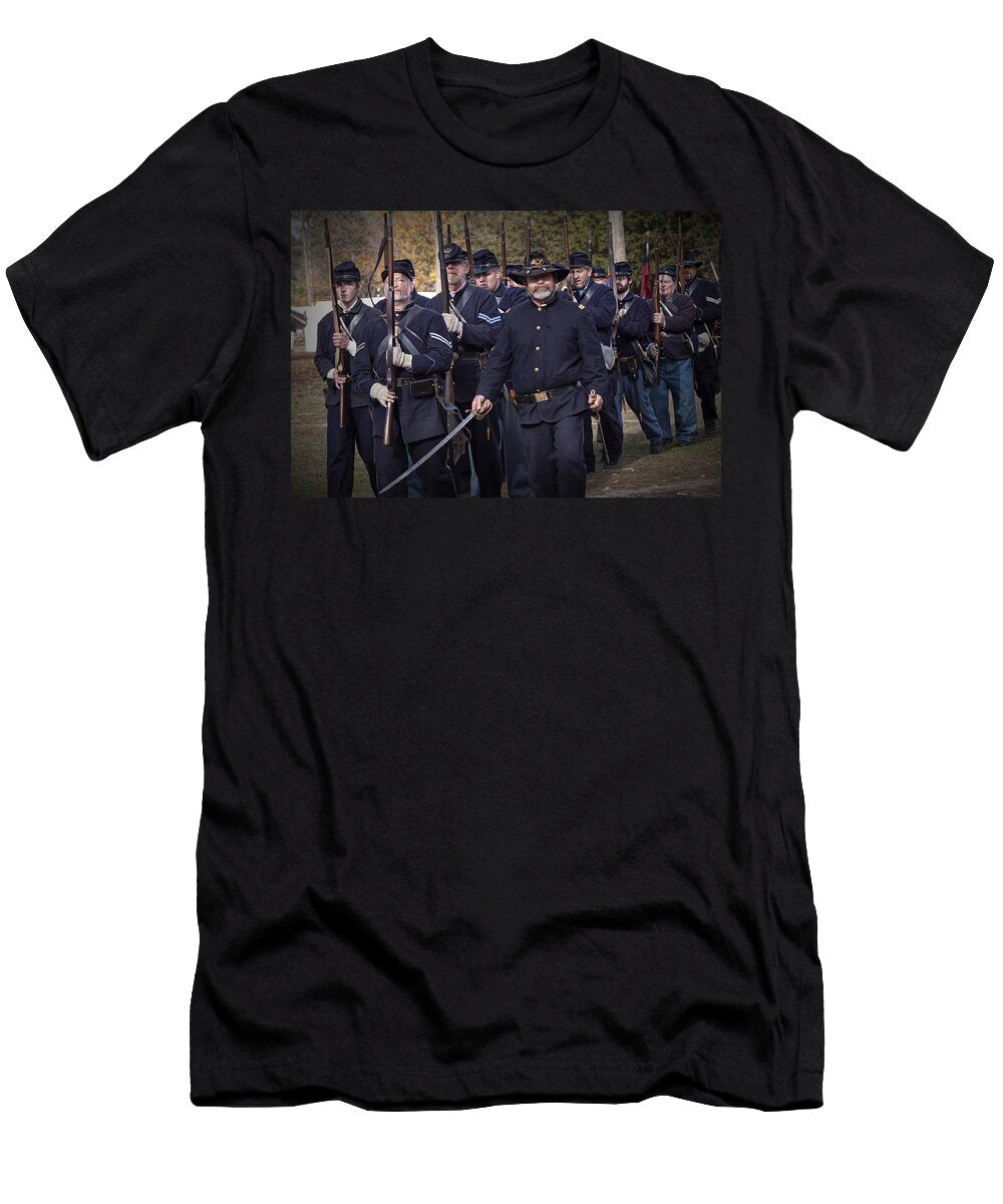 Civil War Union Troop Reenactors Marching Randall Nyhof T-Shirt