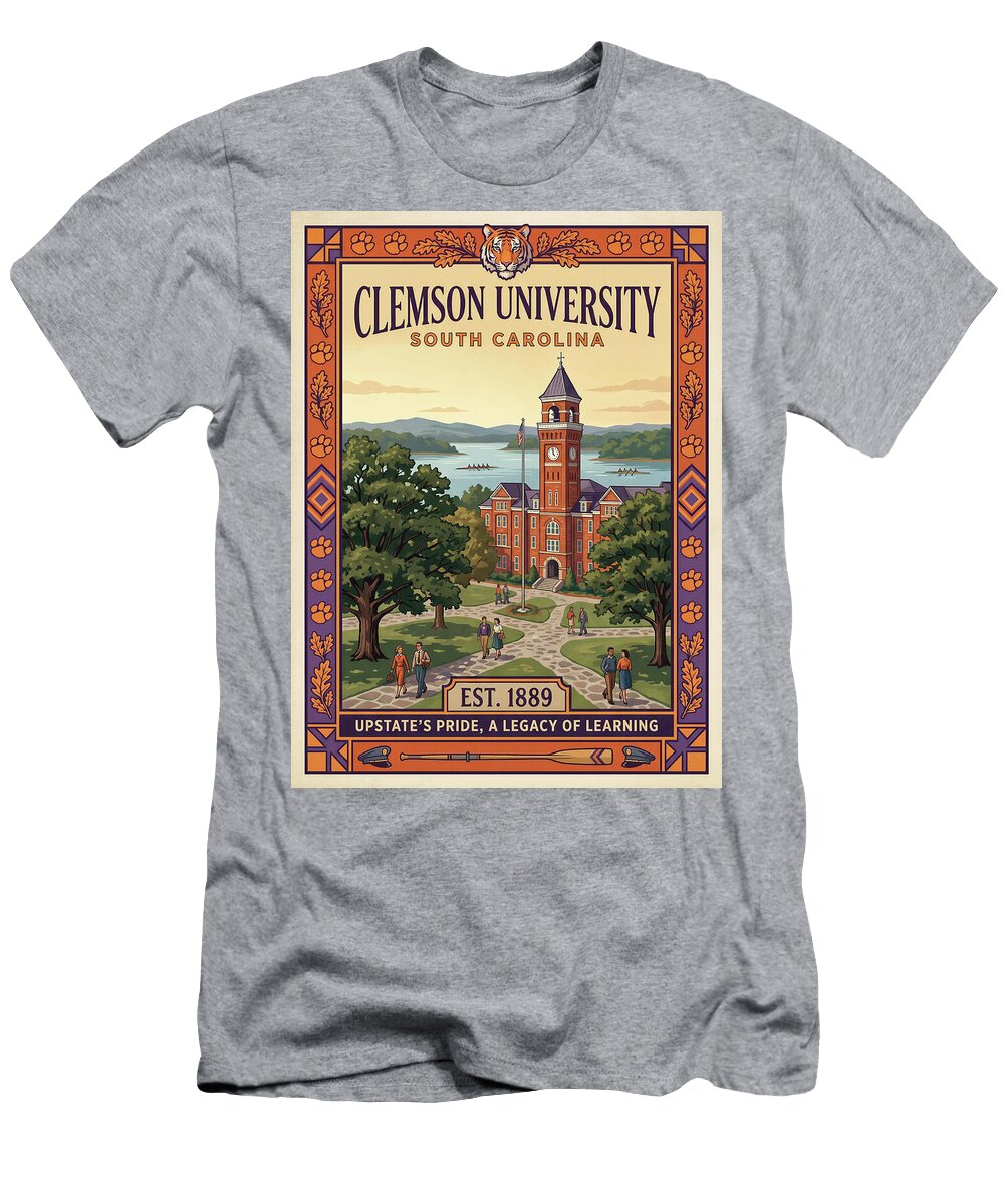 Clemson University Campus View Iconic Vintage Travel Poster Sampadart Gallery T-Shirt
