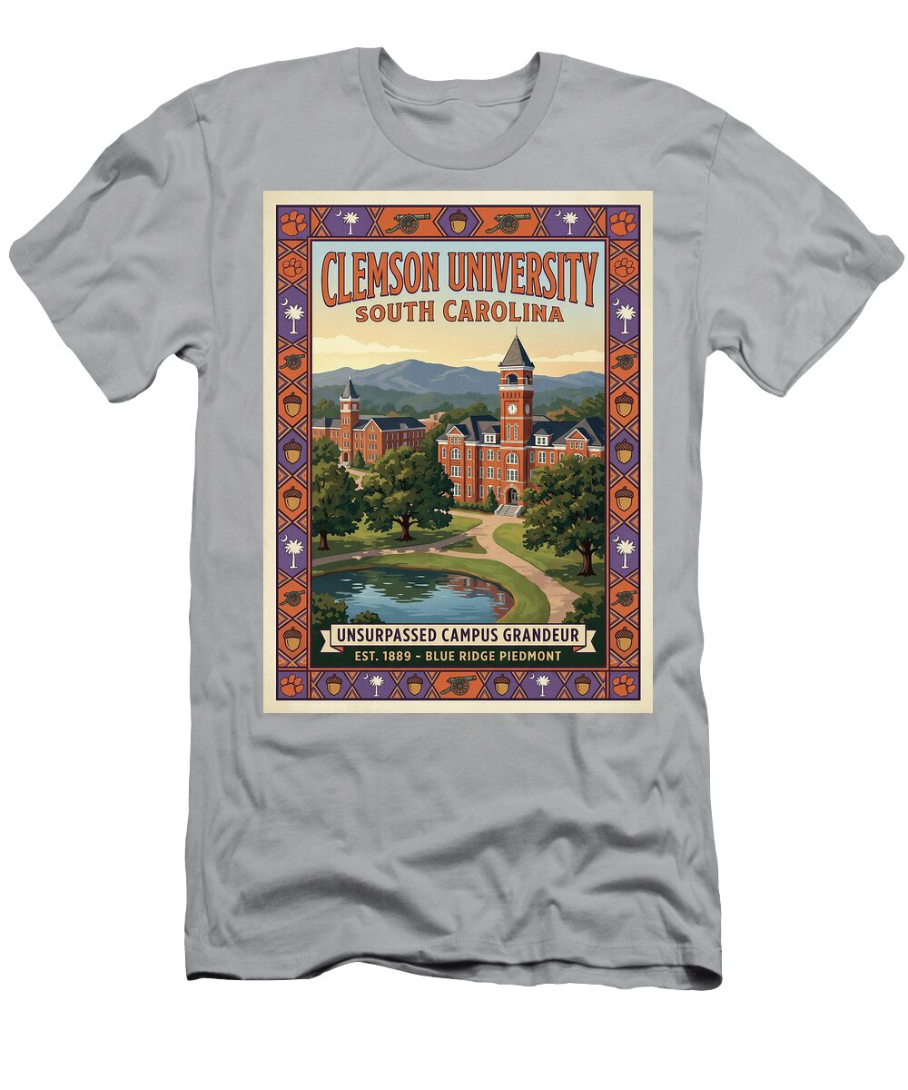 Clemson University Grand Campus Iconic Vintage Travel Poster Sampadart Gallery T-Shirt