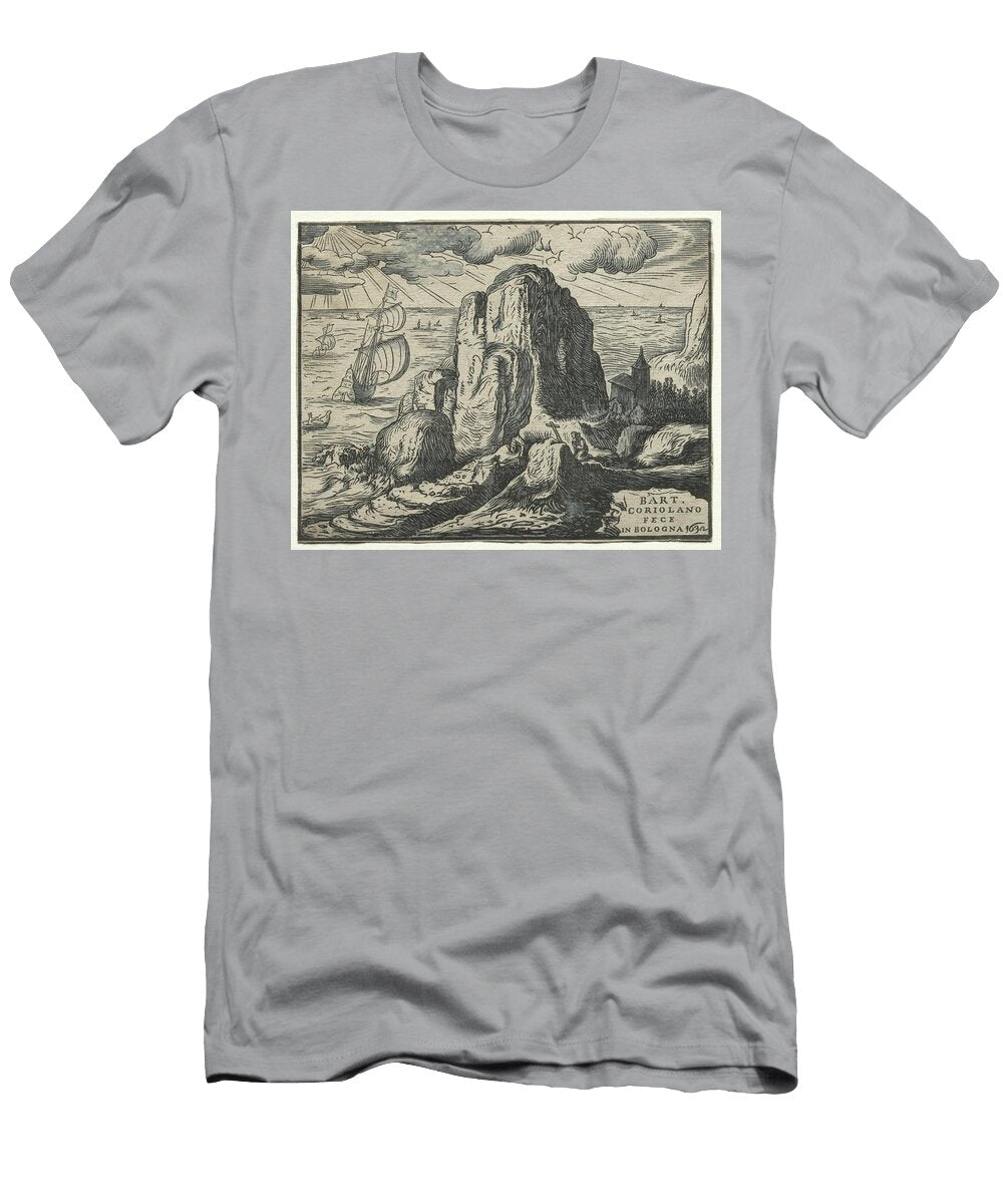Cliff on the Seashore 1630 Bartolommeo Coriolano After Hendrick Goltz Motionage Designs T-Shirt