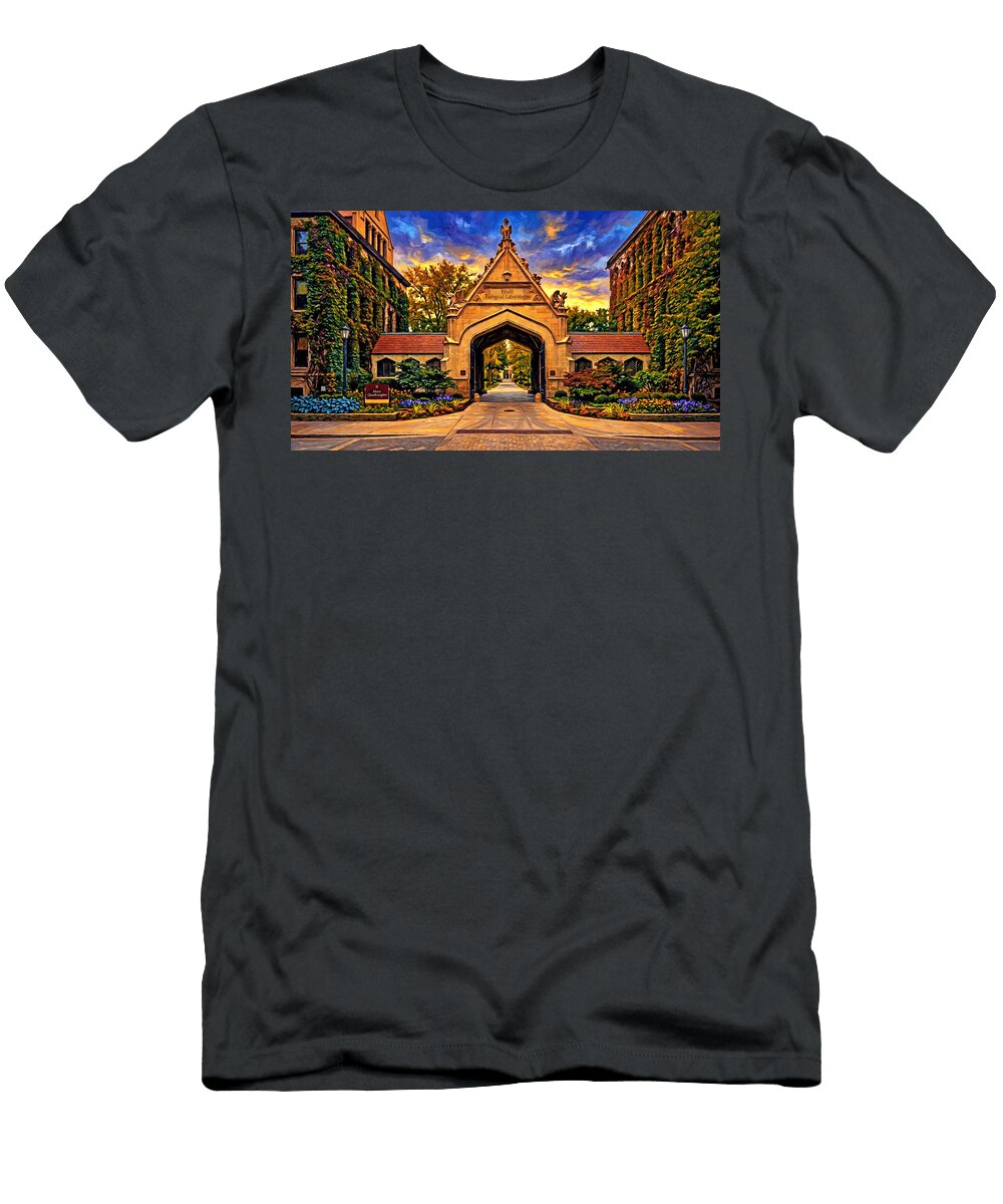 Cobb Gate At the University of Chicago Digital Painting Nicko Prints T-Shirt
