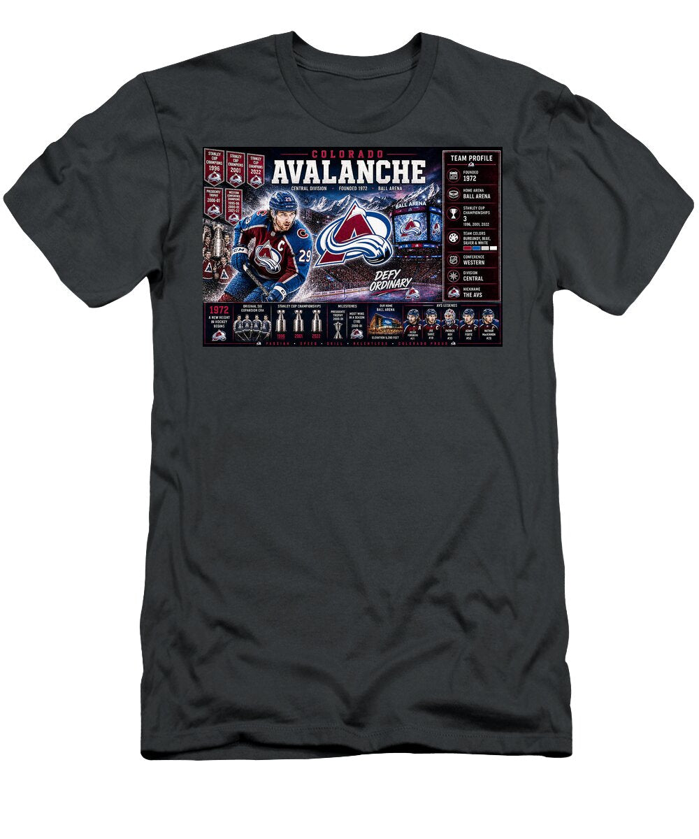 Colorado Avalanche Team History Kevin Walker and Pixel Reverie T-Shirt