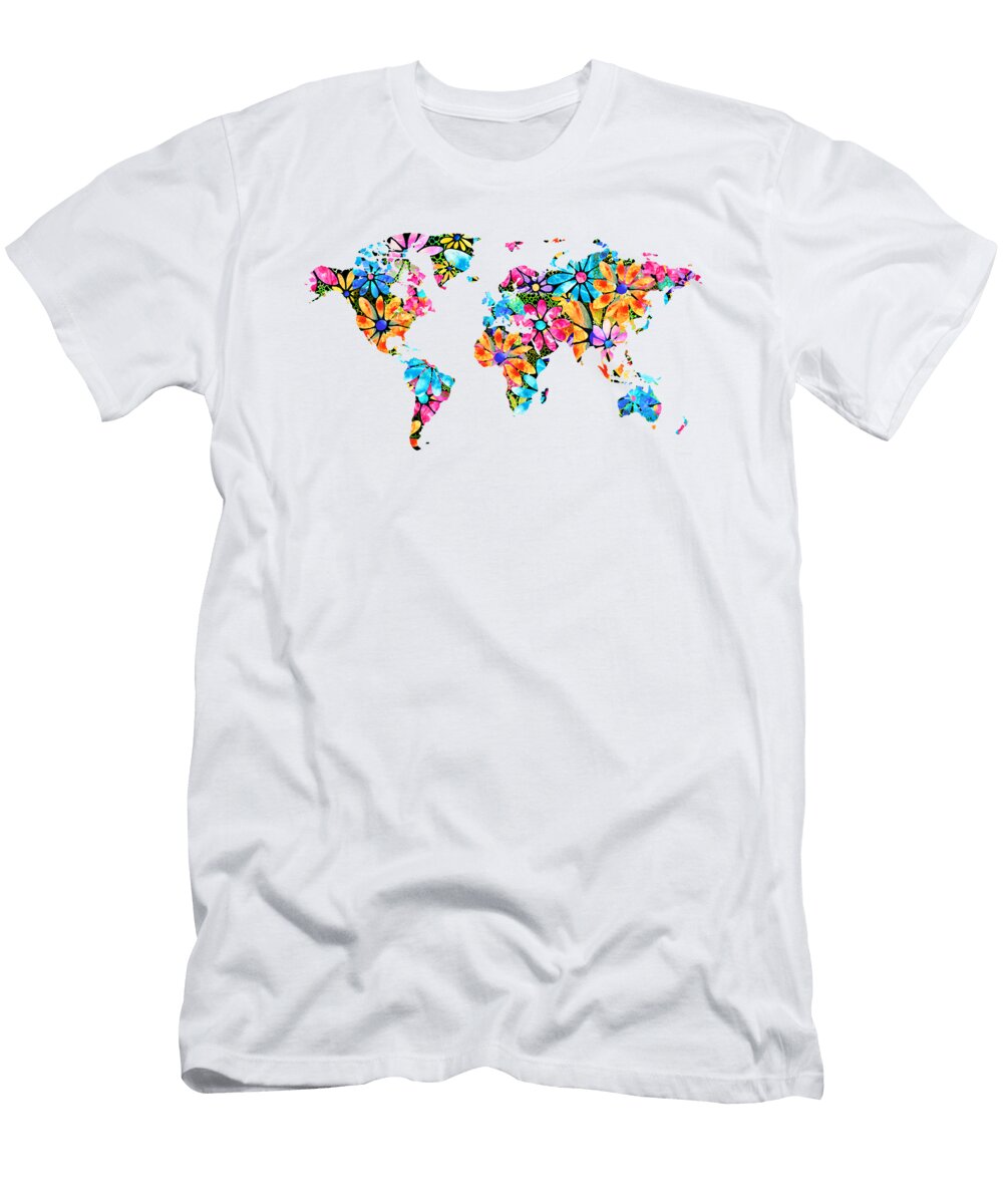 Colorful Floral Map Flower Power Sharon Cummings Sharon Cummings T-Shirt