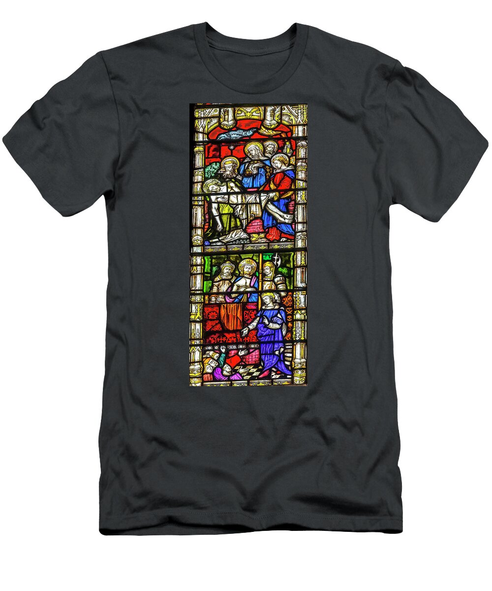 Colorful Jesus Crucifixion Stained Glass Abbey Church Bath Engla William Perry T-Shirt
