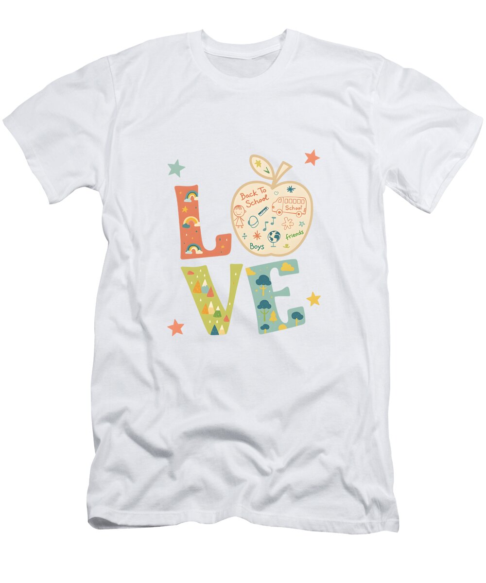 Colorful Love with School Doodles and Back to School Apple Mounir Khalfouf T-Shirt