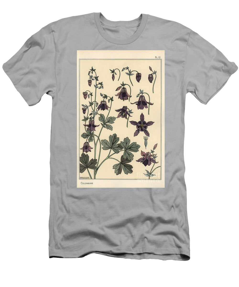 Columbine Aquilegia Vulgaris Flower Parts 1897 Lithograph Eugene Grasset T-Shirt