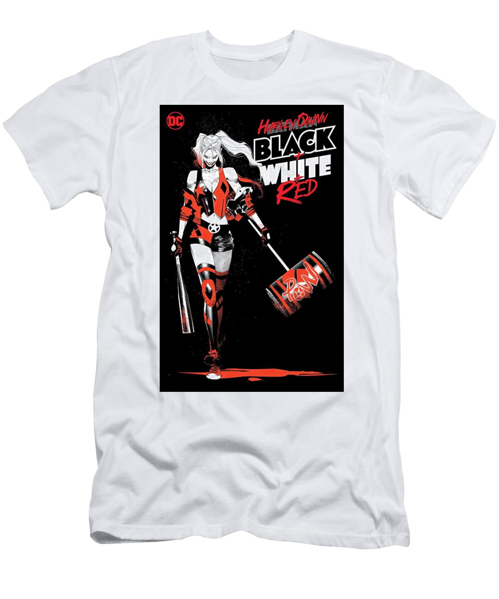 Comic Cover Harley Quinn Black White Red Mallet Bat Hunter Vintage T-Shirt