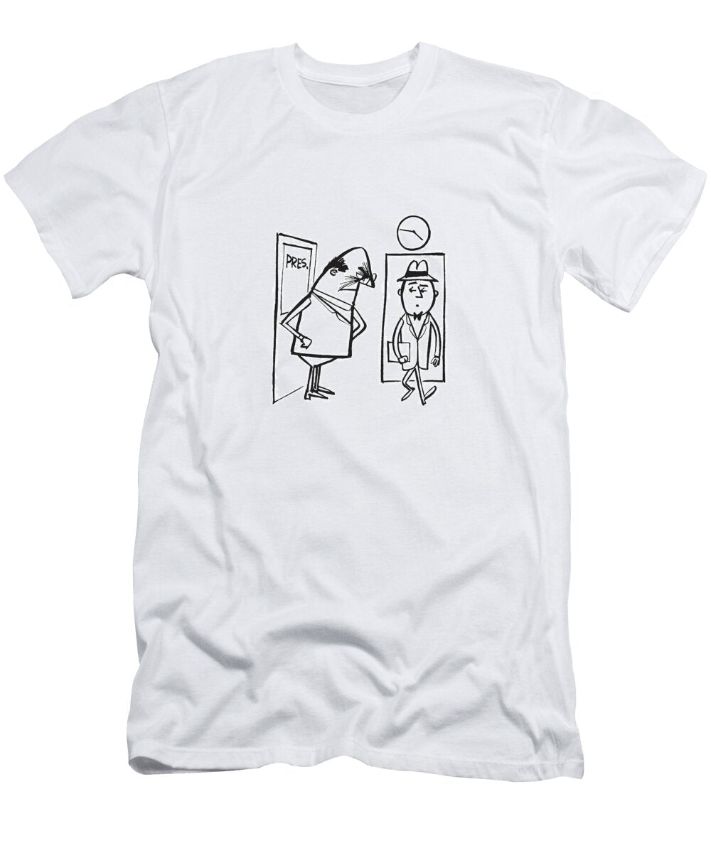 Company President Watching Worker Arrive Late Csa Images T-Shirt