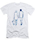 Continuous Line Drawing of a Holding Hand Couple Walking with Their Dog Dog and Family Lineart Mounir Khalfouf T-Shirt