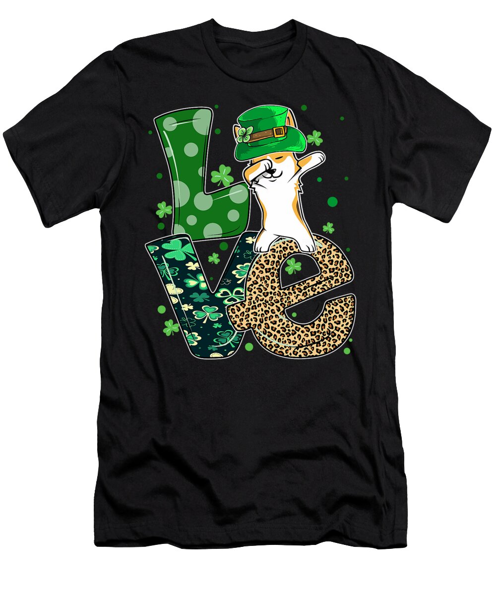 Corgi Dog Dabbing Leopard Love Shamrock for St Studi Alex T-Shirt