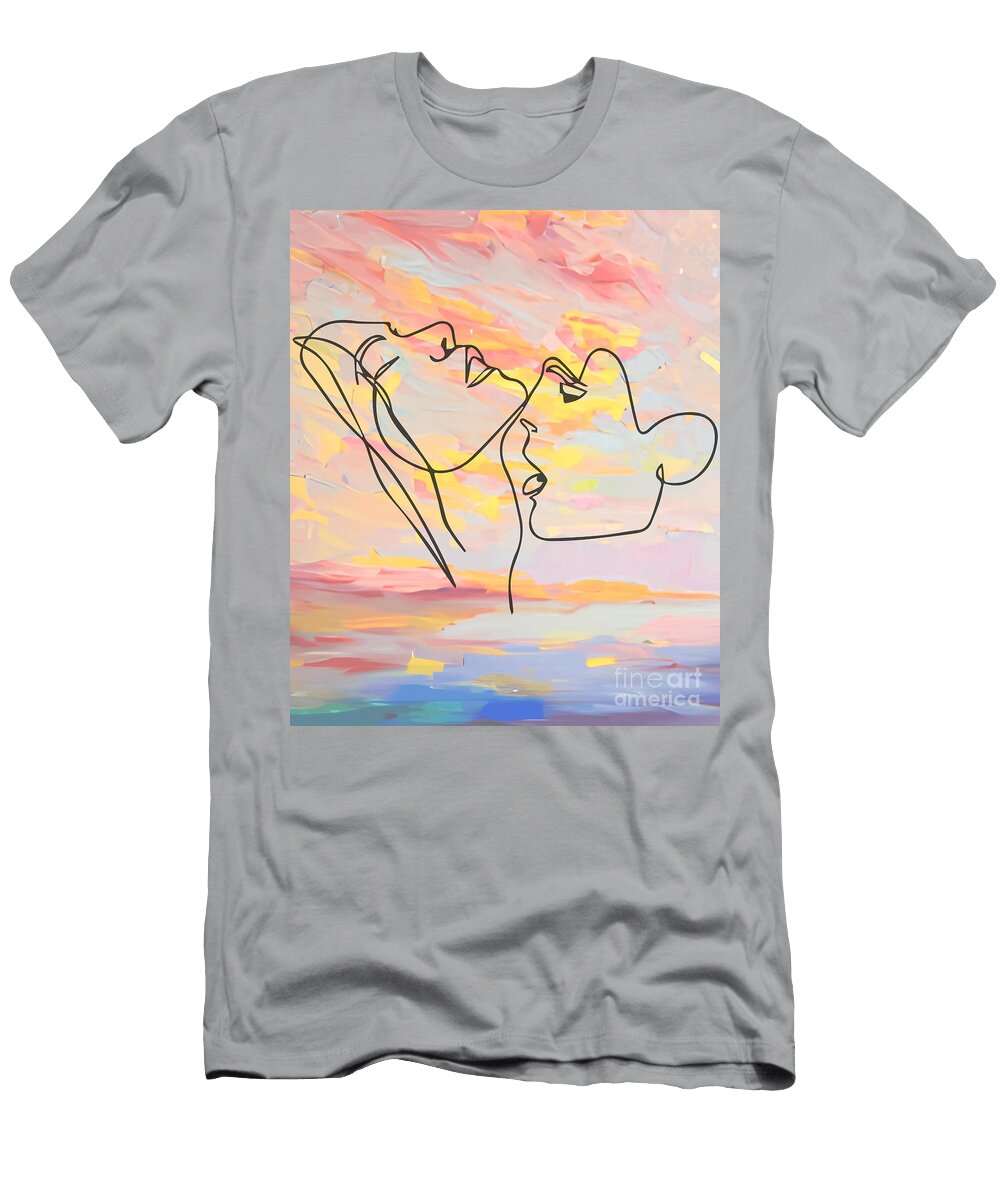 Couple Kiss Line Art Romance Art Intimate Art Love Art Print Minimalist Couple Line Art Line Dr Mounir Khalfouf T-Shirt