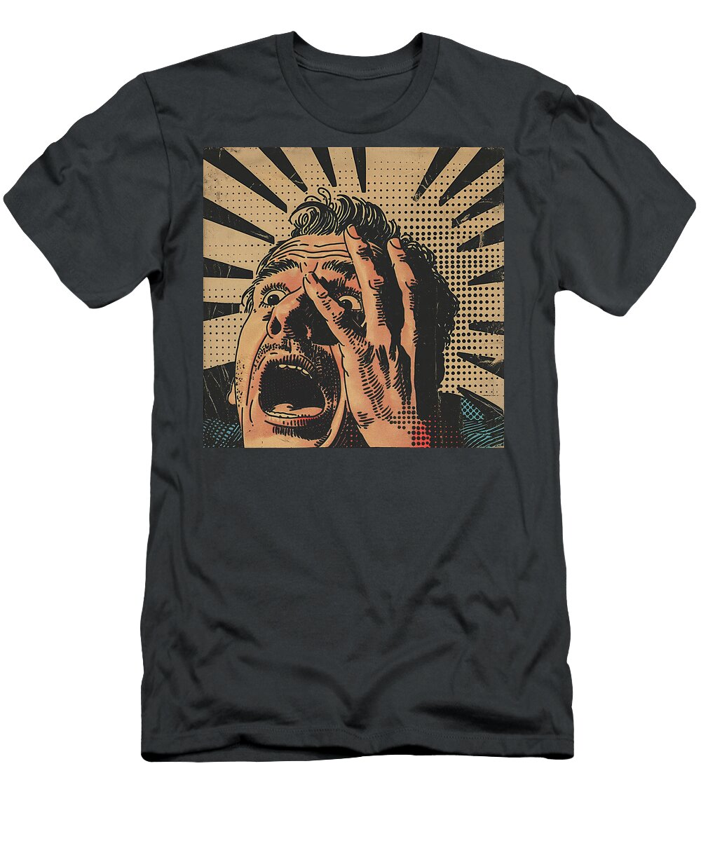 Crazy Man Yelling Comic Book Art 09 Mad Paperairplanes T-Shirt