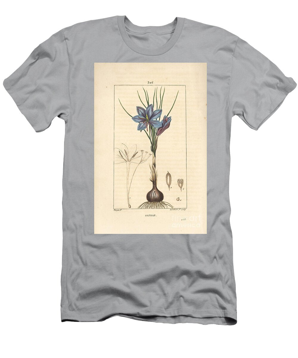 Crocus Saffron Crocus Crocus Sativus Showing Flower Leaf Stem Bulb and Stigma Pierre Jean Francois Turpin T-Shirt