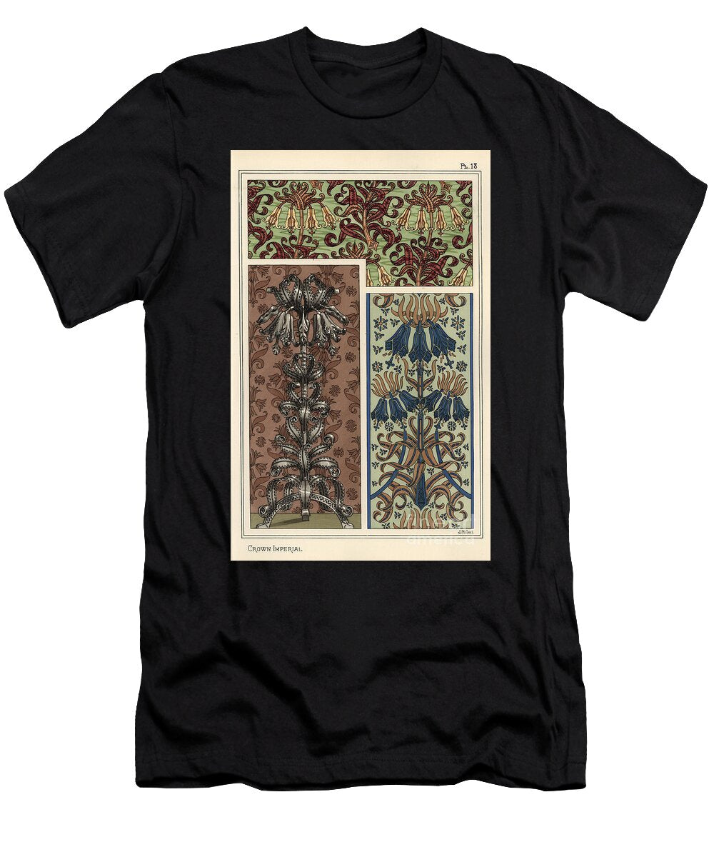 Crown Imperial Flower Fritillaria Imperialis in Wallpaper and Fabric Patterns and As Design for a Steel Art Object 1897 Lithograph Eugene Grasset T-Shirt