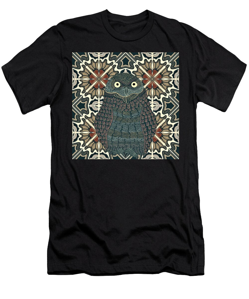 Cute Burrowing Owl Decorated and on a Patterned Background Sunette Shepperson T-Shirt