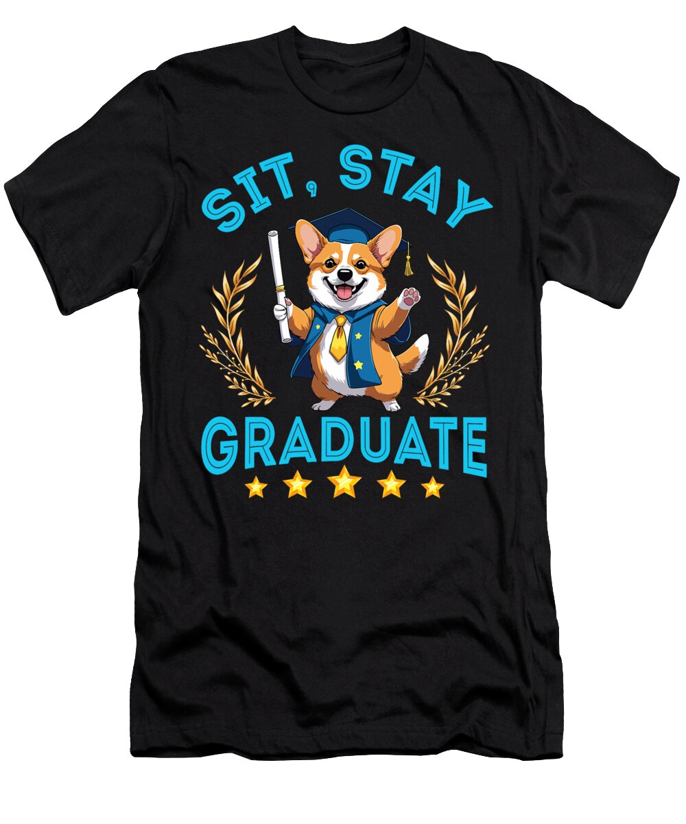 Cute Corgi Senior Daddy Mommy Sit Stay Graduate Sophie Eleanor T-Shirt
