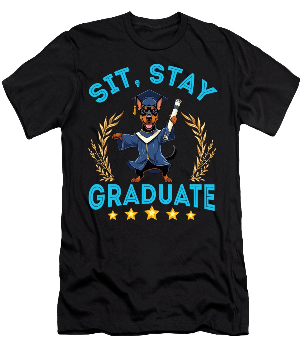 Cute Doberman Senior Dad Mom Sit Stay Graduate Sophie Eleanor T-Shirt