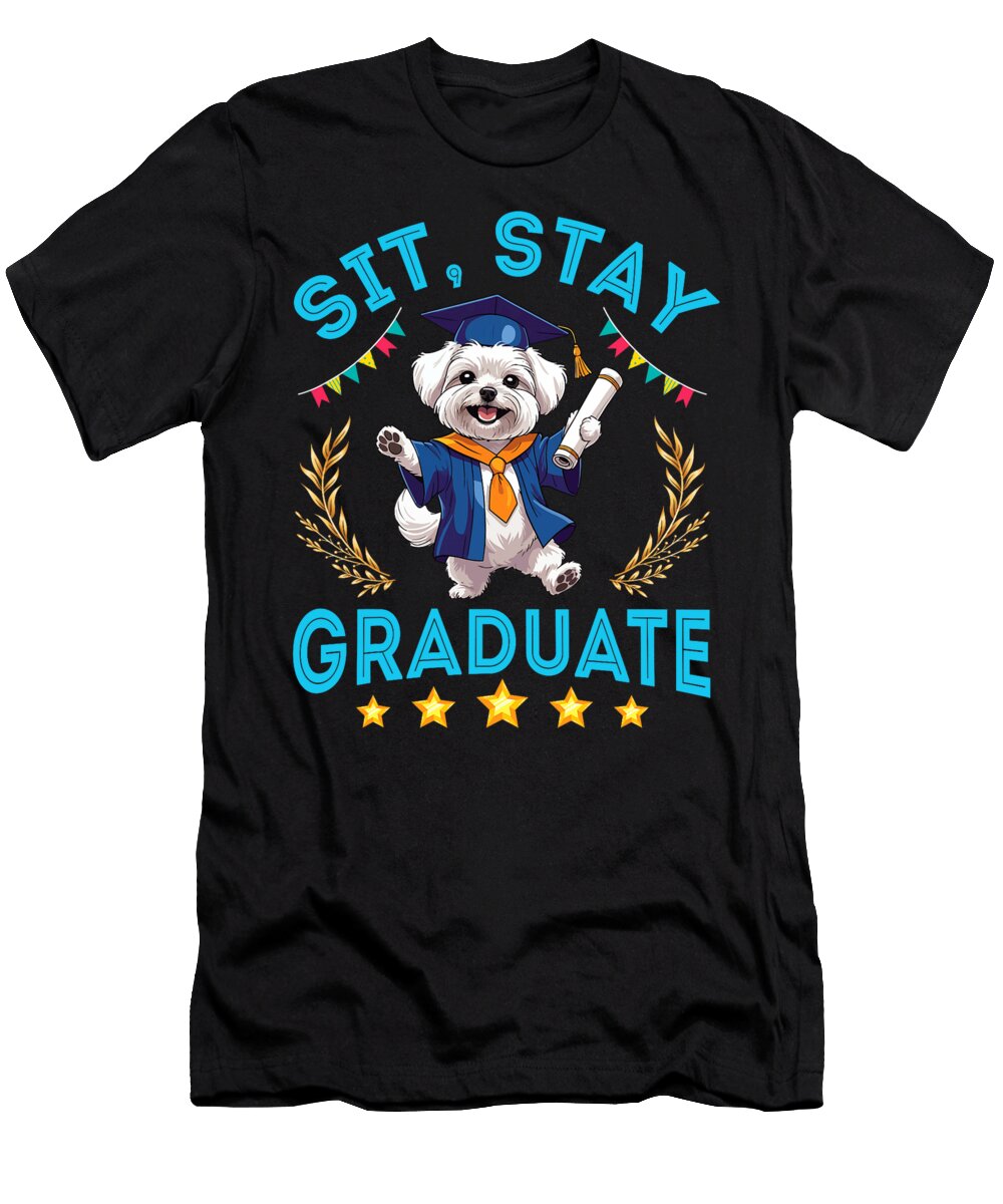 Cute Maltese Senior Dad Mom Sit Stay Graduate Sophie Eleanor T-Shirt