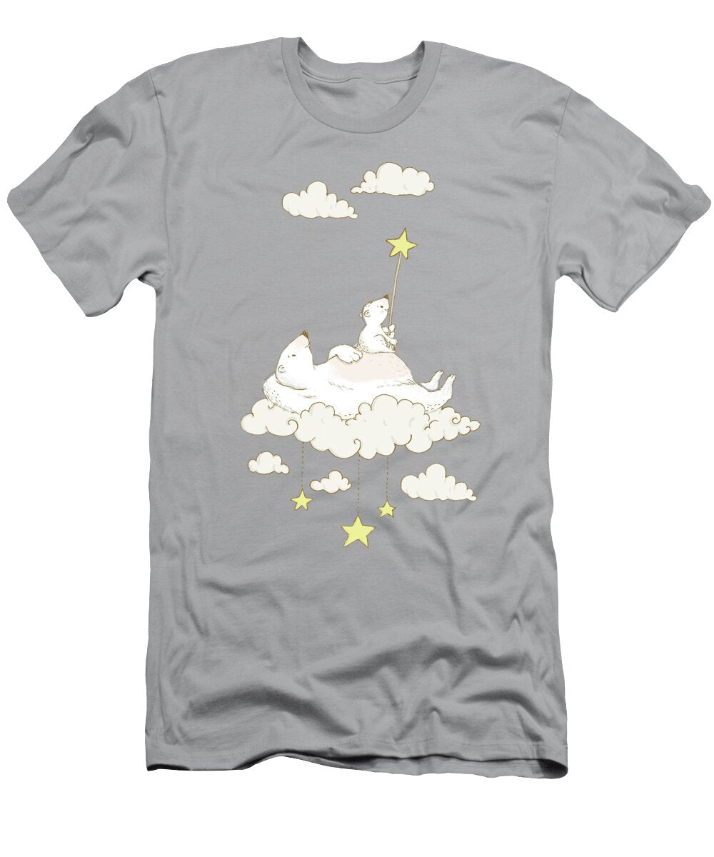 Cute Polar Bears on Cloud Whimsical Art for Kids Matthias Hauser T-Shirt
