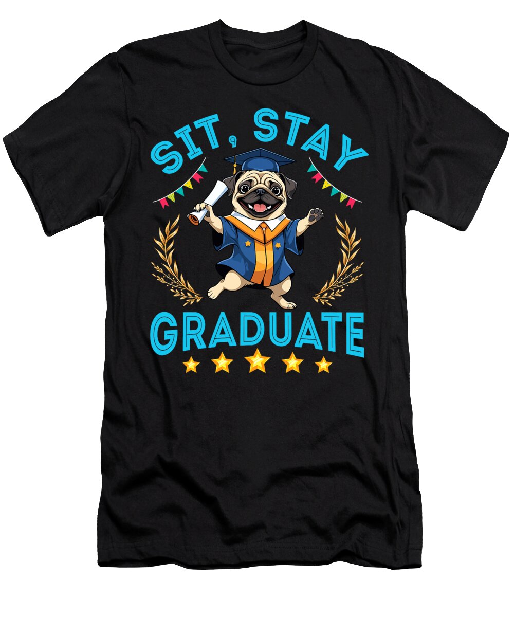 Cute Pug Senior Dad Mom Sit Stay Graduate Proud Sophie Eleanor T-Shirt