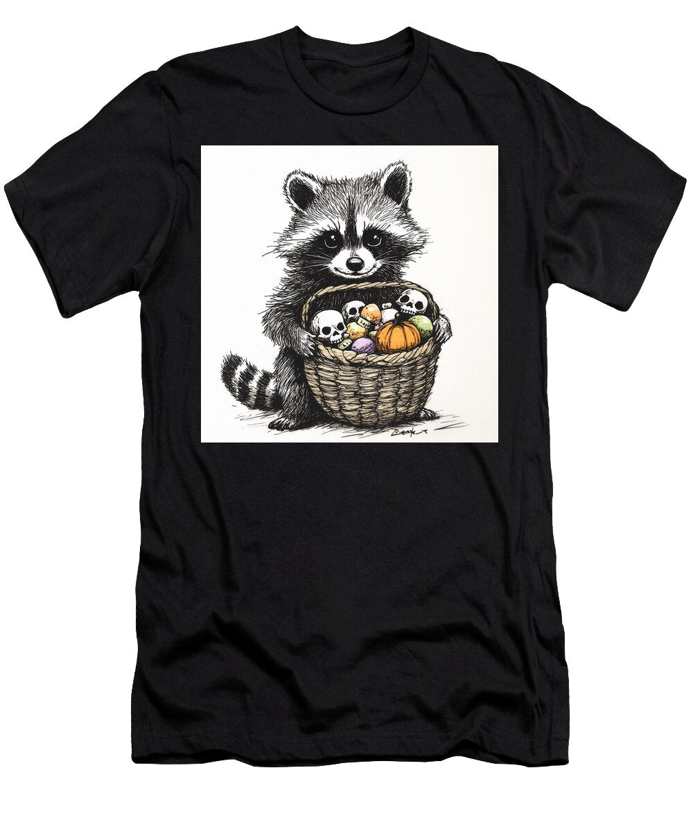 Cute Raccoon Holding Basket with Skulls Pumpkin Eva Hotspring T-Shirt