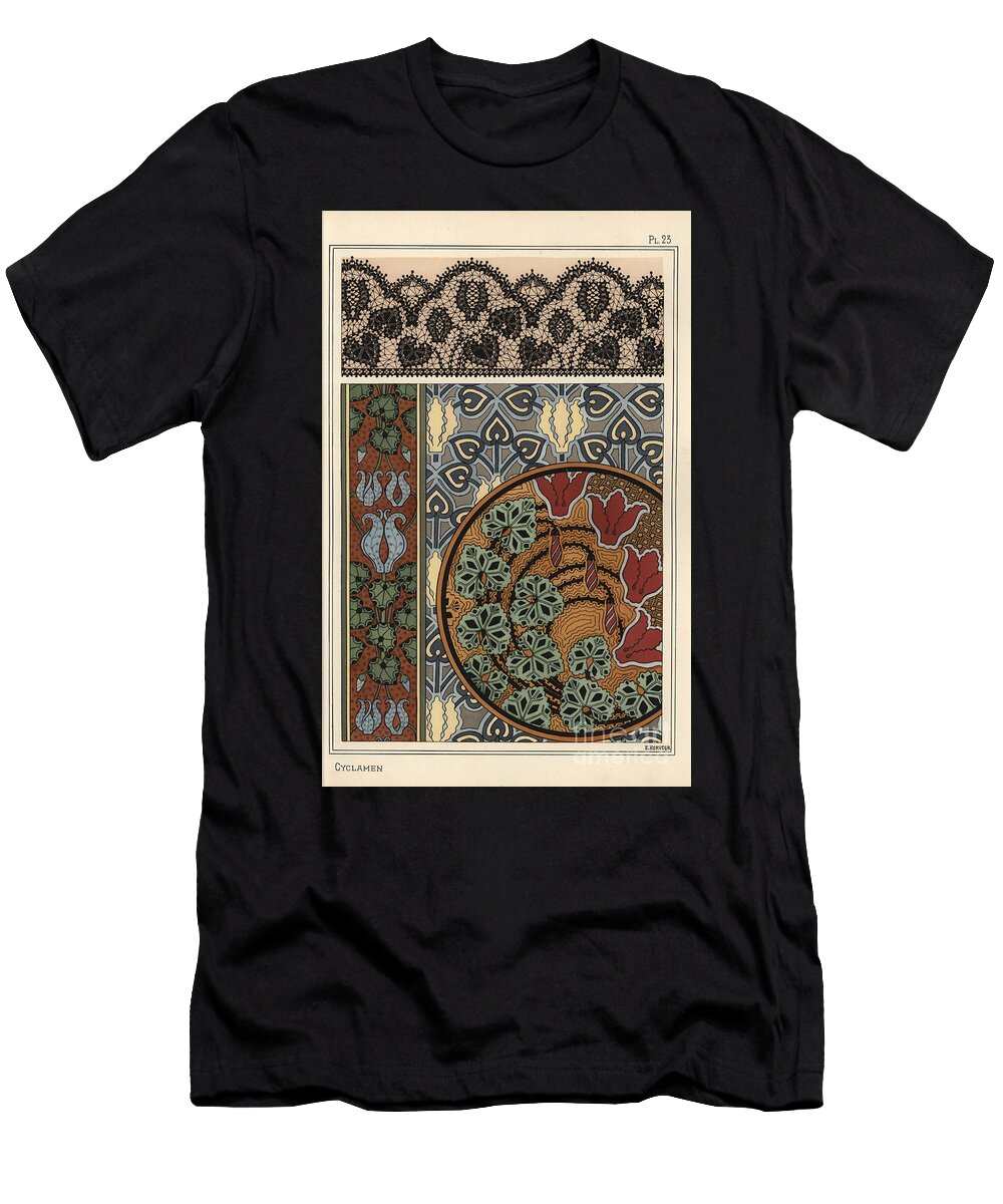 Cyclamen Persicum Motif in Patterns for Lace Wallpaper and Fabric 1897 Lithograph Eugene Grasset T-Shirt