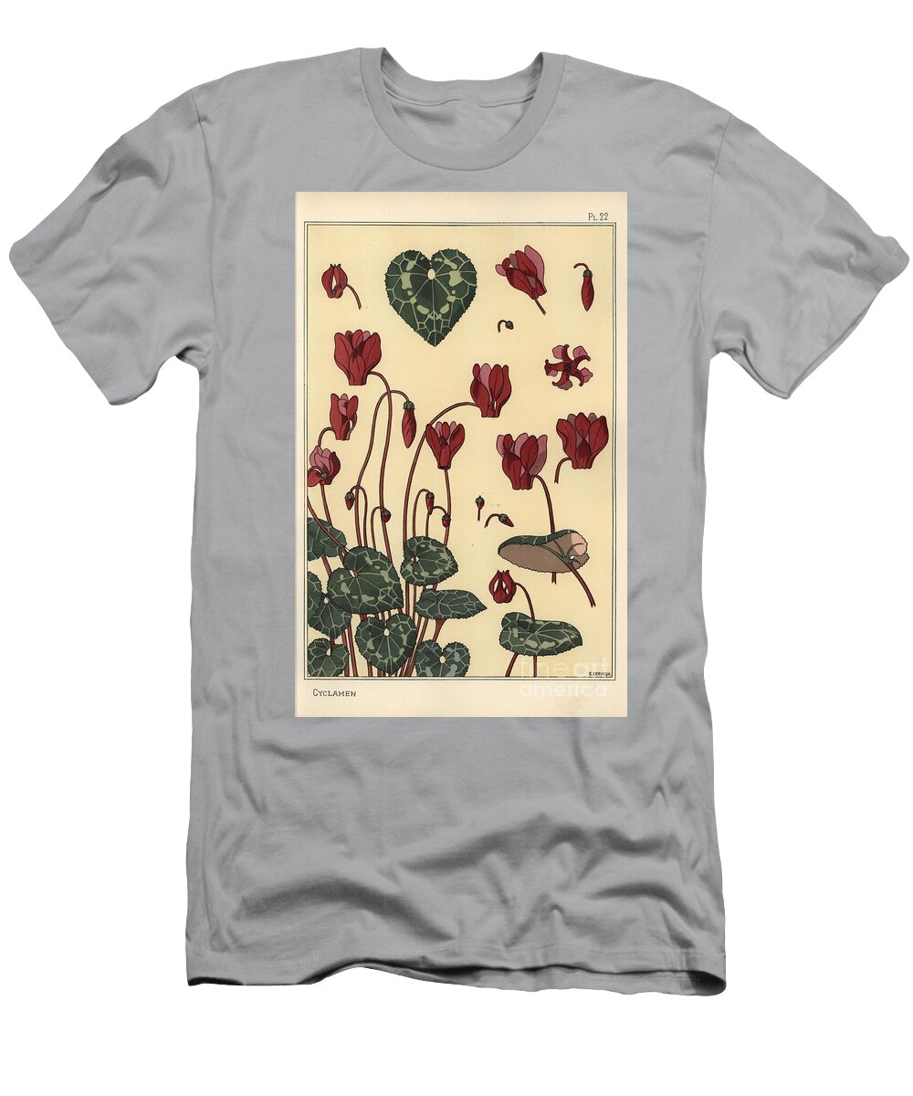 Cyclamen Plant with Details of the Flower Leaves Petals 1897 Lithograph Eugene Grasset T-Shirt