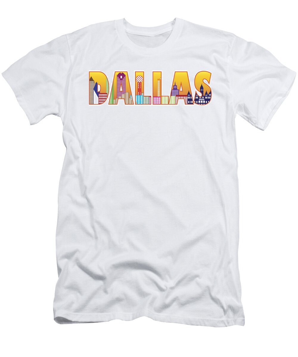 Dallas City Skyline Text Outline Color Illustration Jpldesigns T-Shirt
