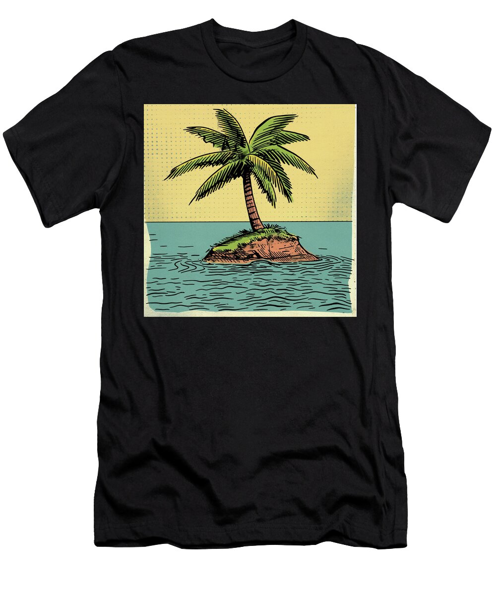 Desert Island Palm Tree Comic Book Panel 139 Mad Paperairplanes T-Shirt