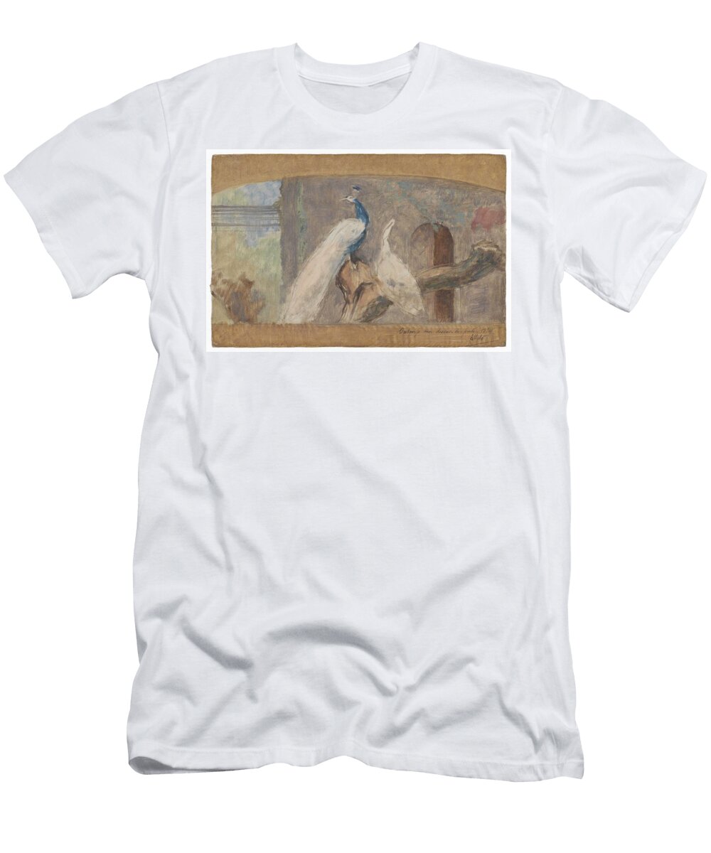 Design for a Dessus De Porte Branch with Peacock and Other Birds August Allebe 1874 August Allebe T-Shirt