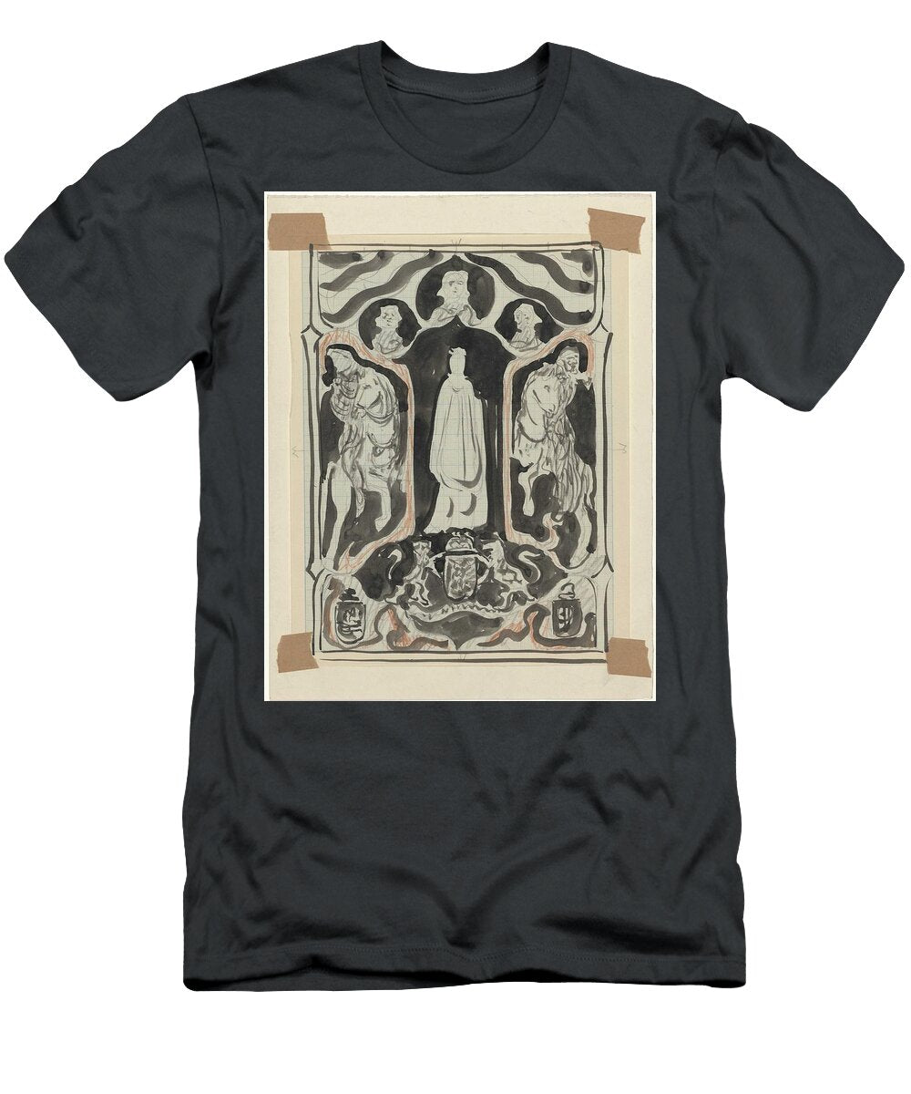 Design with Standing Woman with Riders on Both Sides Carel Adolph Lion Cachet 1874 1945 Carel Adolph Lion Cachet T-Shirt