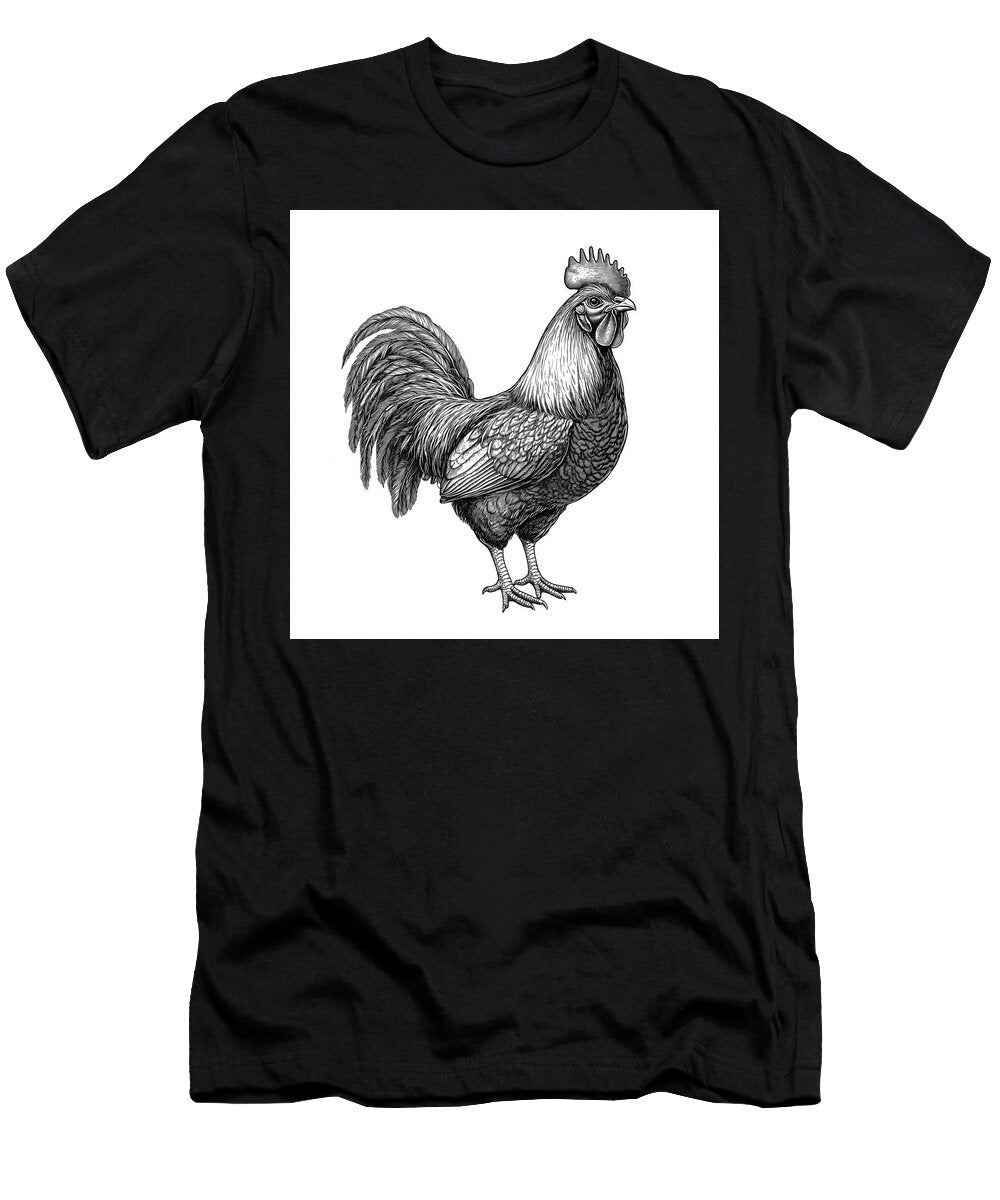 Detailed Engraving of a Rooster Isolated on White Kiley Denesik T-Shirt