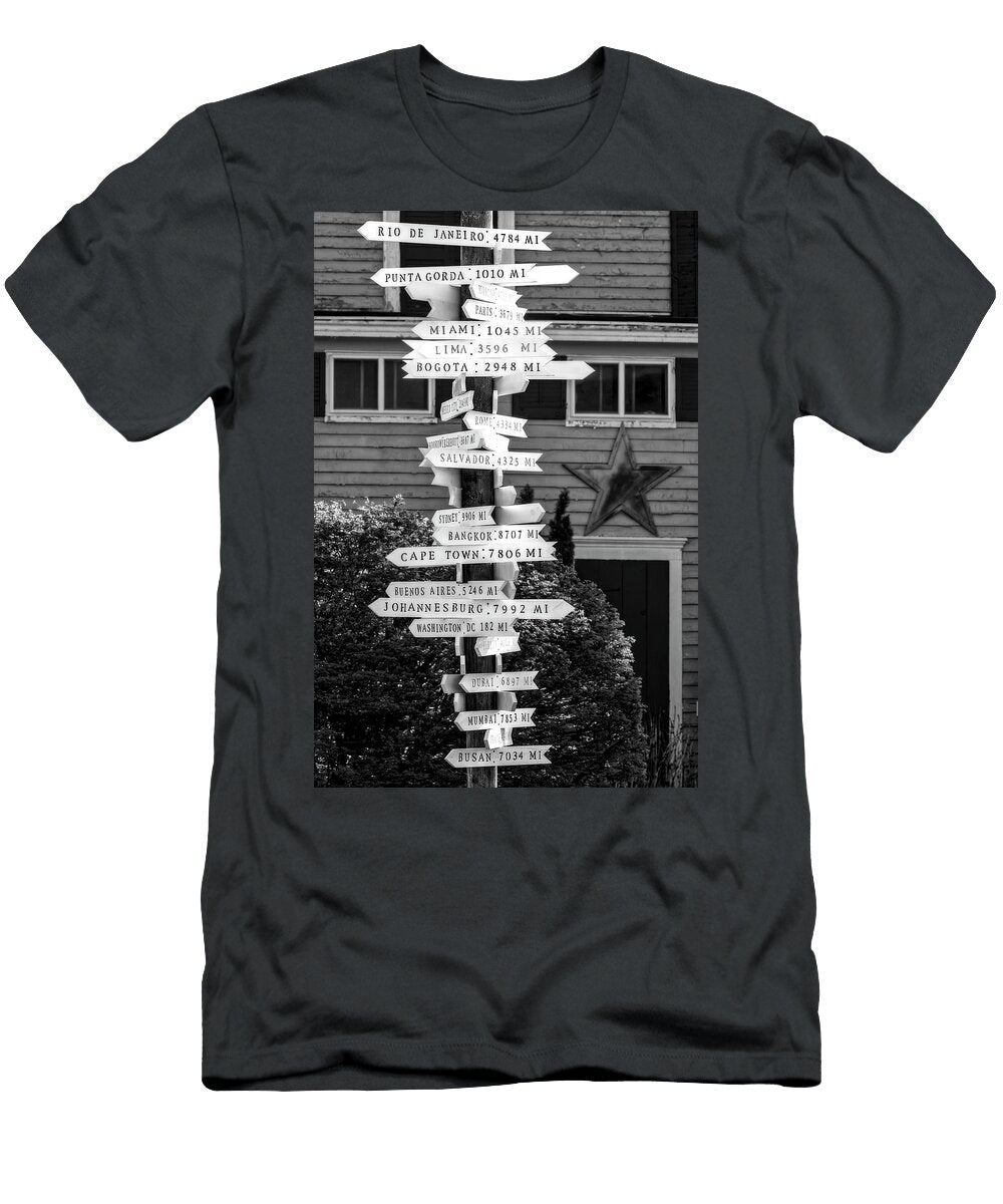Directional Mileage Signs Bw Susan Candelario T-Shirt